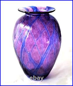 Sanyu Amethyst and Cobalt Veined Threading Art Glass Vase signed c 1961