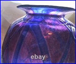 Sanyu Amethyst and Cobalt Veined Threading Art Glass Vase signed c 1961