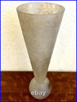 Scavo Vase Signed Alfonso, White Murano Scavo Art Glass Vase 14