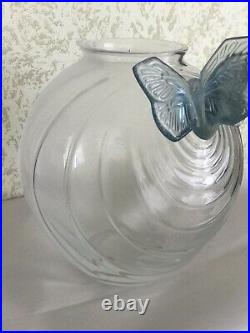 Set Of Lalique Clear & Frosted Glass Butterflies Vase 8 And Figures But
