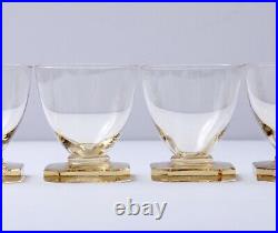 Set of 4 Vintage Daum Crystal Art Deco Cocktail Glasses Square Base Signed