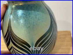 Sherburne Slack Signed Art Glass Pulled Feather Design Vase
