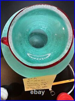 Signed 1980s Franco Moretti Scavo Italian Art Glass Bulbous Postmodern Urn Vase