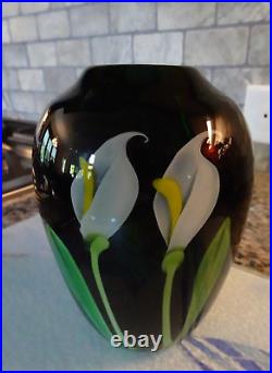 Signed 1983 Orient & Flume Beyers Sillars Cally Lily Green Art Glass Vase