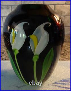 Signed 1983 Orient & Flume Beyers Sillars Cally Lily Green Art Glass Vase