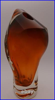 Signed 2006 Joseph Becker Studio Art Glass Modernist Cut Glass Vase