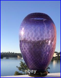 Signed ANNA EHRNER KOSTA BODA Vase Art Bubble Purple Design Glass, 1970, H9