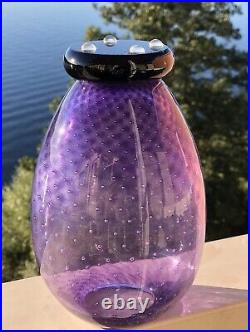 Signed ANNA EHRNER KOSTA BODA Vase Art Bubble Purple Design Glass, 1970, H9