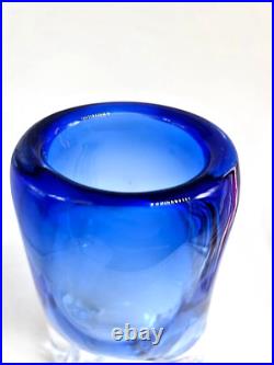 Signed Adam Jablonski Made In Poland Free Form Art Glass Vase Blue 12t