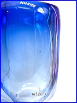Signed Adam Jablonski Made In Poland Free Form Art Glass Vase Blue 12t