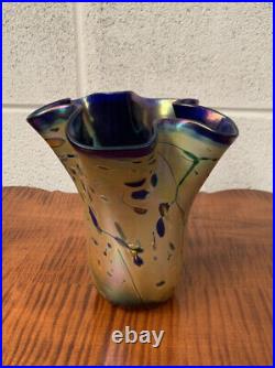 Signed Art Glass Favrile Style Ruffled Vase