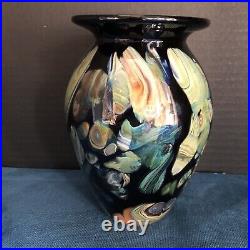Signed Art Glass Vase Distinctive Abstract Multi Color Design