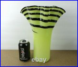 Signed B. Katz Studio Art Glass Vase Yellow Green Black Stripes (c! @b8)