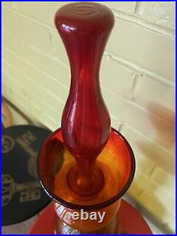 Signed Blenko Blown Glass Floor Bottle Amberina Vase With Stopper Wayne Husted
