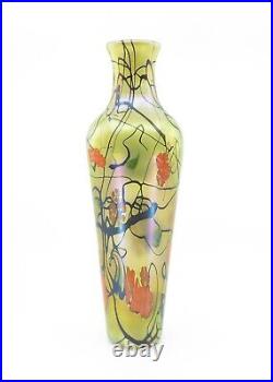 Signed Carl Radke Blown Glass Vase Orange Flowers 14.5 Tall x 4.5 Diameter
