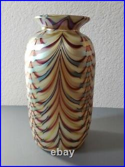 Signed Donald Carlson Pulled Feather Art Glass Vase