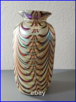 Signed Donald Carlson Pulled Feather Art Glass Vase
