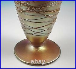 Signed Durand Art Glass Marigold Gold Iridescent Threaded Vase 2028 Vineland NJ