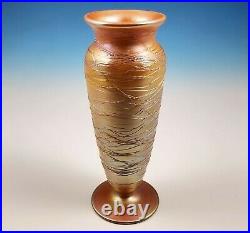 Signed Durand Art Glass Marigold Gold Iridescent Threaded Vase 2028 Vineland NJ