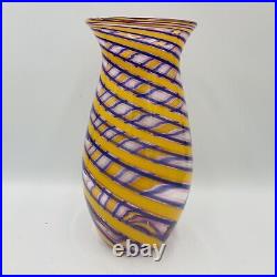 Signed Fritz Lauenstein 2012 Art Glass Vase Spiral Orange Blue/purple Pink 10