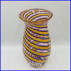 Signed Fritz Lauenstein 2012 Art Glass Vase Spiral Orange Blue/purple Pink 10