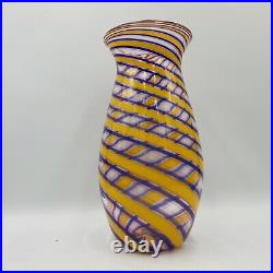 Signed Fritz Lauenstein 2012 Art Glass Vase Spiral Orange Blue/purple Pink 10