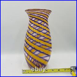 Signed Fritz Lauenstein 2012 Art Glass Vase Spiral Orange Blue/purple Pink 10