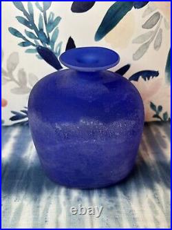 Signed Gino Cenedese Italian Blue Murano Mid-Century Large Scavo Art Glass Vase