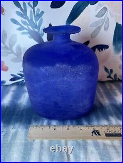 Signed Gino Cenedese Italian Blue Murano Mid-Century Large Scavo Art Glass Vase