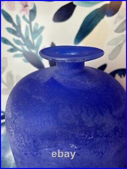 Signed Gino Cenedese Italian Blue Murano Mid-Century Large Scavo Art Glass Vase