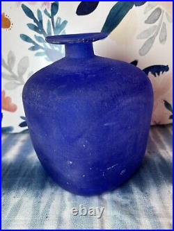 Signed Gino Cenedese Italian Blue Murano Mid-Century Large Scavo Art Glass Vase