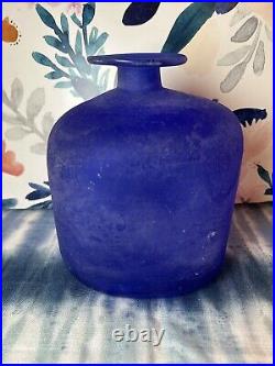 Signed Gino Cenedese Italian Blue Murano Mid-Century Large Scavo Art Glass Vase