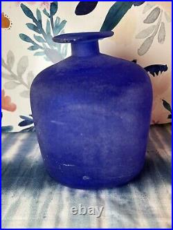 Signed Gino Cenedese Italian Blue Murano Mid-Century Large Scavo Art Glass Vase