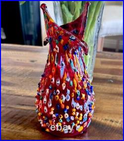 Signed GlassOfVenice Texture Murano Glass Millefiori Blooming Flower Vase Rare