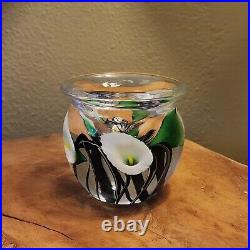 Signed Jeremiah Lotton 2004 3 1/2 inch Tall Floral Art Glass Vase Morning Glory