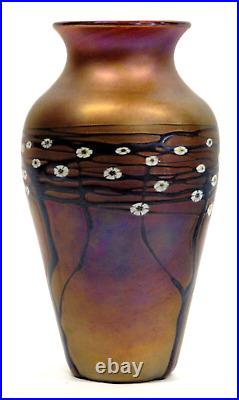 Signed Jm 1998 Zellique Studio Iridescent Millefiori Art Glass Vase Chvh5