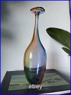 Signed Kosta Boda Art Glass Fidji Bottle Flower Vase by Kjell Engman 12 Tall