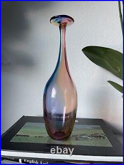 Signed Kosta Boda Art Glass Fidji Bottle Flower Vase by Kjell Engman 12 Tall