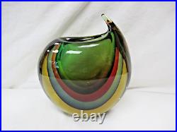 Signed L. Onesto Murano Oball Sommerso Vase Green Red Blue Yellow Nice BIN