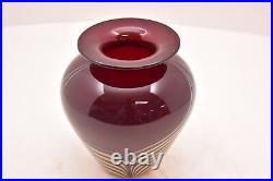 Signed Lee Wassink STUDIO ART GLASS PULLED FEATHER art nouveau RED Vase 5
