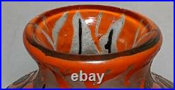 Signed Legras French Cameo Enamel Art Deco Glass Vase Galle Daum Era No Reserve