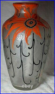 Signed Legras French Cameo Enamel Art Deco Glass Vase Galle Daum Era No Reserve