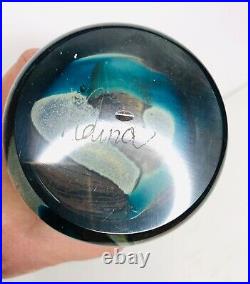 Signed Mdina Hand Blown Art Glass Vase Bottle Turquoise Brown Amber Malta Tall
