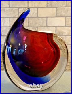 Signed Oball Murano Studio Art Glass Sommerso Swung Cabinet Vase