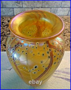 Signed Orient & Flume Studio Art Glass Gold Hawthorne Forest Tree Vase