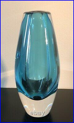 Signed RARE Sommerso Blue SVEN PALMQVIST ORREFORS Vase Solid Glass, 1960's, H8