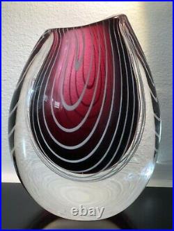 Signed Solid VICKE LINDSTRAND KOSTA BODA SWEDEN ZebraThickwall Glass Vase, H 6