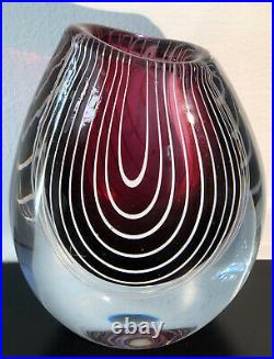 Signed Solid VICKE LINDSTRAND KOSTA BODA SWEDEN ZebraThickwall Glass Vase, H 6
