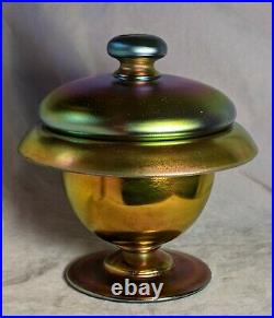 Signed Steuben Gold Aurene Art Glass Lidded Vase or Jar Nouveau Deco NO RESERVE