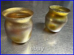 Signed Tiffany LCT Favrile Gold Iridescent Pinched Glass Cordials c1895-1900